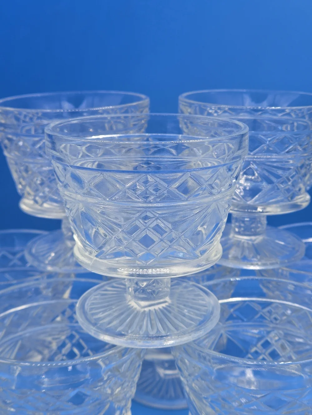 8x Vintage Clear Glass Hazel Atlas Footed Big Top Peanut Butter Dessert Glasses